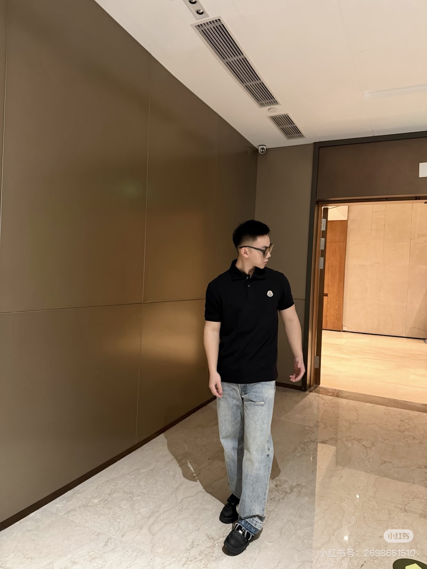 459 몽클 MON 남성 로고 패치 코튼 피케 폴로 셔츠