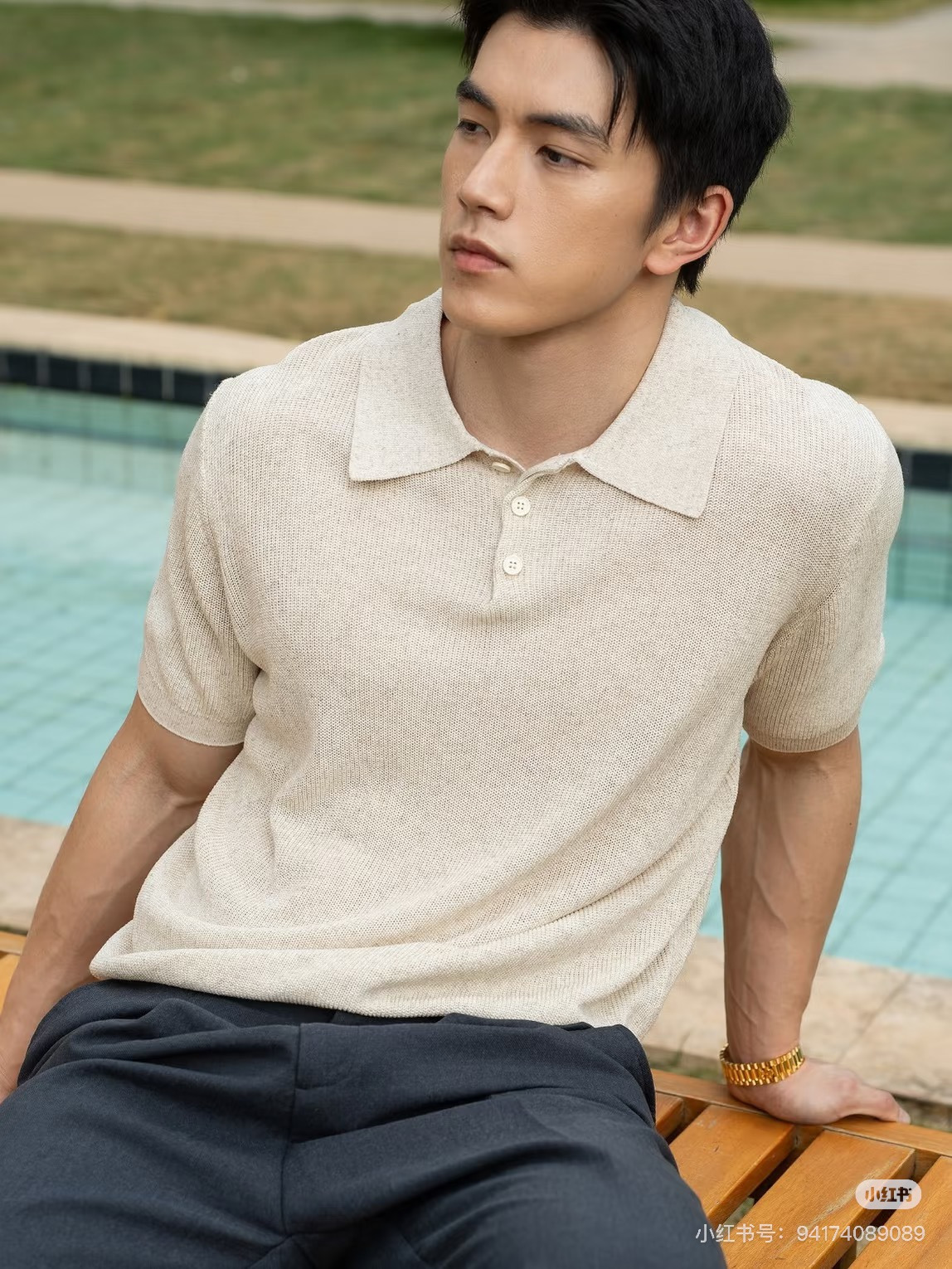 624 브루 BRU 남성 린넨 블렌드 폴로 니트
